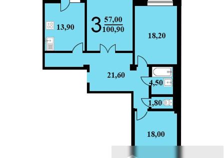 Продаётся 3-комнатная квартира, 100.9 м²