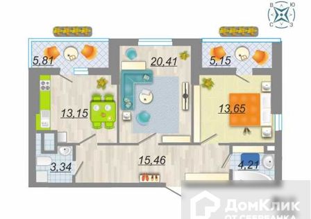 Продаётся 2-комнатная квартира, 75.67 м²
